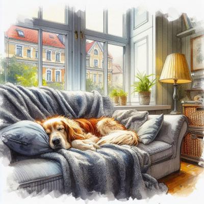 Chien dormant sur un canapé