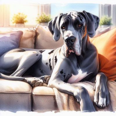 Dogue allemand sur canape lit