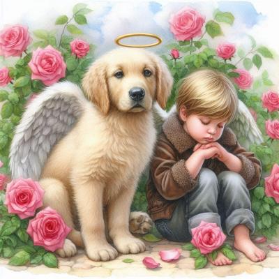 Chien ange pres enfant