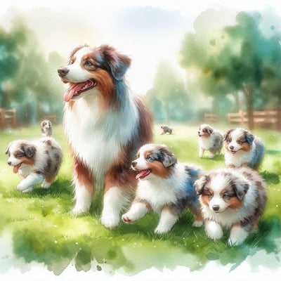 Chiots Berger Australien tricolores avec mere
