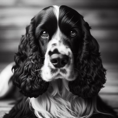 Cocker anglais en noir et blanc