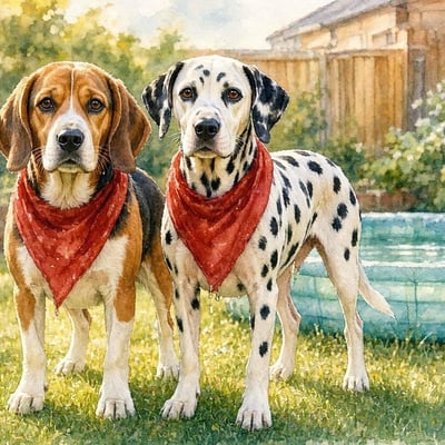 Duo chien au bandana rouge