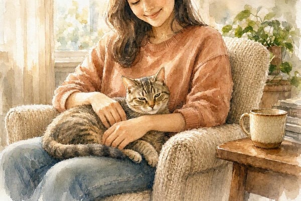 Genoux chat heureux