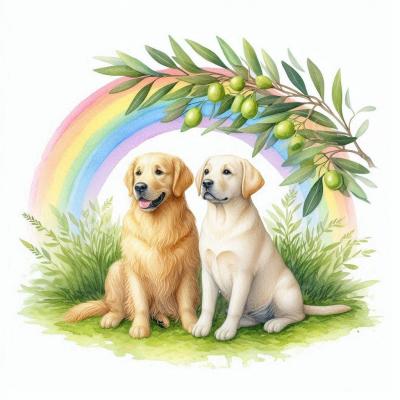 Golden et labrador jaune arc en ciel 1