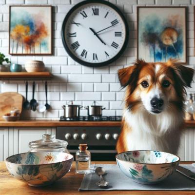 Horloge heure été le chien attend d'être servi