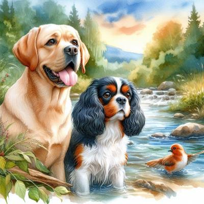 Labrador et Cavalier King Charles