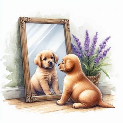 Miroir chiot pot lavande