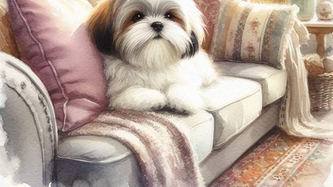 Shih tzu canape coussin rose